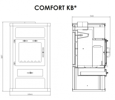 EEK A Wasserführender Kaminofen Victoria Comfort KB, schwarz mit Kachelverkleidung – 11kW