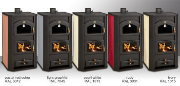 EEK A Wasserführender Kaminofen mit Backfach Prity FGW20, weiß - 23,8 kW + BIMSCHV II