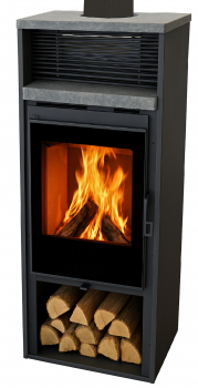 EEK A+ Kaminofen Malme S Naturstein schwarz mit Designglas - 5,6 kW
