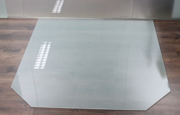 Sechseck *Frosty* 100x110cm - Funkenschutzplatte Milchglas Kaminbodenplatte Glasplatte
