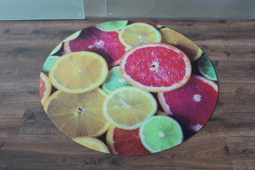 (Sofort lieferbar!) Kreis Motiv Zitrone 110x110cm - Funkenschutzplatte Kaminbodenplatte Glasplatte