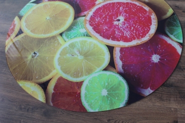 (Sofort lieferbar!) Kreis Motiv Zitrone 110x110cm - Funkenschutzplatte Kaminbodenplatte Glasplatte