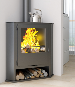 EEK A+ Eck-Kaminofen Juan Panadero R6 Titan - dauerbrandfähig + Doppelverbrennung - 8kW