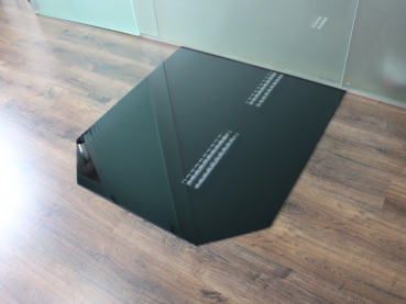 Sechseck 100x110cm Glas schwarz - Funkenschutzplatte Kaminbodenplatte Glasplatte Unterlage Ofen