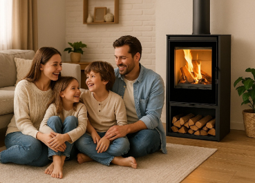 EEK A+ Kaminofen OSLO schwarz mit Designglas - 5,6 kW