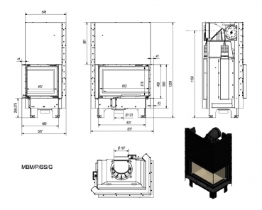 EEK A - ECK-Kamineinsatz Kratki MBM 10 rechts BS mit Schiebetür - 10 kW