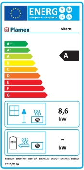 EEK A Gusskaminofen Plamen Alberto, schwarz, raumluftunabhängig - 8,6 kW