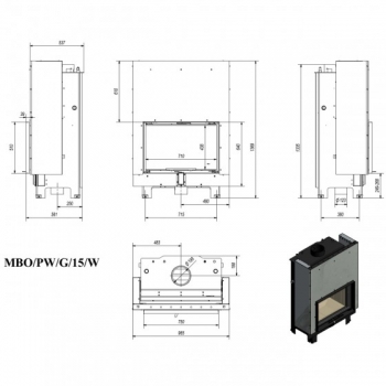 *EEK A+ Wasserführender Kamineinsatz Kratki MBO/PW/15/G/W mit Hebetür - 15kW