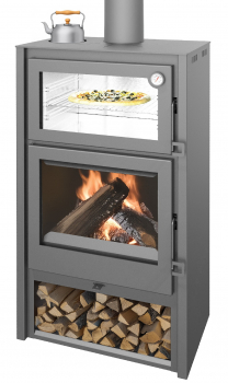EEK A+ Kaminofen Modena mit XXL-Edelstahlbackfach, gussgrau - 7,4kW