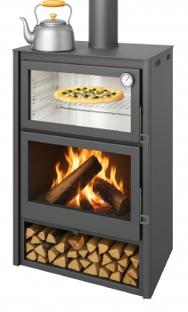 EEK A+ Kaminofen Modena mit XXL-Edelstahlbackfach, gussgrau - 7,4kW