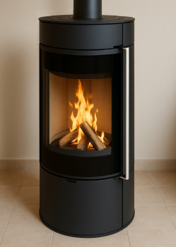 EEK A+ Runder Premium-Kaminofen Montreal, schwarz - 6,3 kW