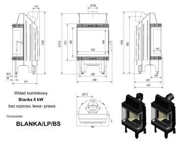 *EEK A - Kamineinsatz mit 3 Scheiben Kratki BLANKA/LP/BS - 8 kW