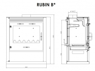 EEK A Wasserführender Kaminofen Victoria Rubin B Elfenbein mit XXL-Sichtscheibe – 13kW