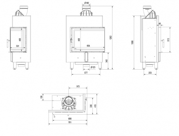 *EEK A+ Eck-Kamineinsatz Kratki LUCY/12/SLIM/P/BS mit Seitenglas rechts - 8kW