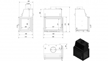 *EEK A Wasserführender Kamineinsatz ZUZIA/PW/BP/15/W rechts - 12kW + BIMSCHV II
