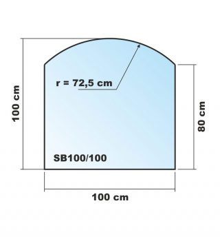 Segmentbogen 100x100cm - Funkenschutzplatte Kaminbodenplatte Glasplatte