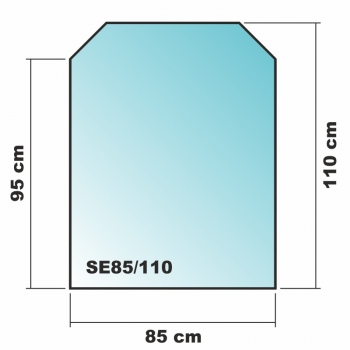 Sechseck 85x110cm Glas weiß - Funkenschutzplatte Kaminbodenplatte Glasplatte Unterlage Ofen