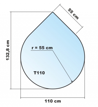 Tropfen 110cm - Funkenschutzplatte Kaminbodenplatte Glasplatte