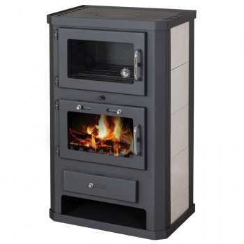 EEK A Kaminofen mit Backfach+Herdplatte Victoria Comfort KF Kachel schwarz– 10kW