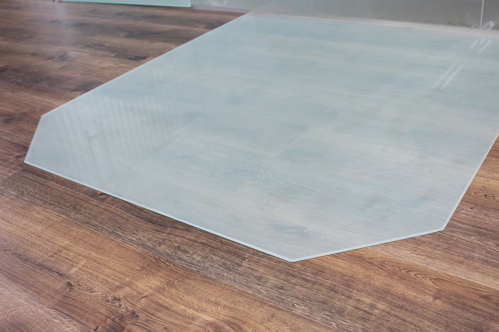 Sechseck *Frosty* 85x110cm Funkenschutzplatte Milchglas Kaminbodenplatte ... 