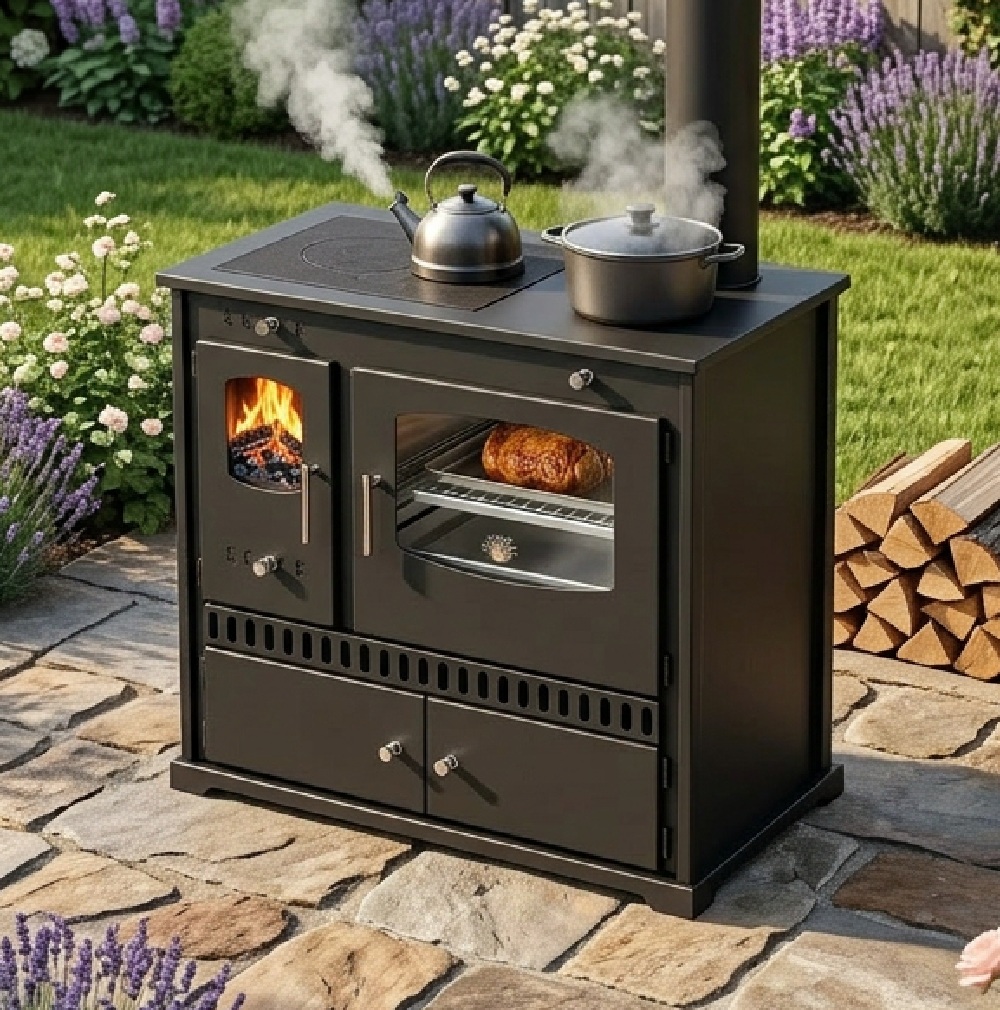 Outdoor-Küchenofen Pizzaofen Gartenherd P ECO INOX Edelstahlbackfach, rechte Version