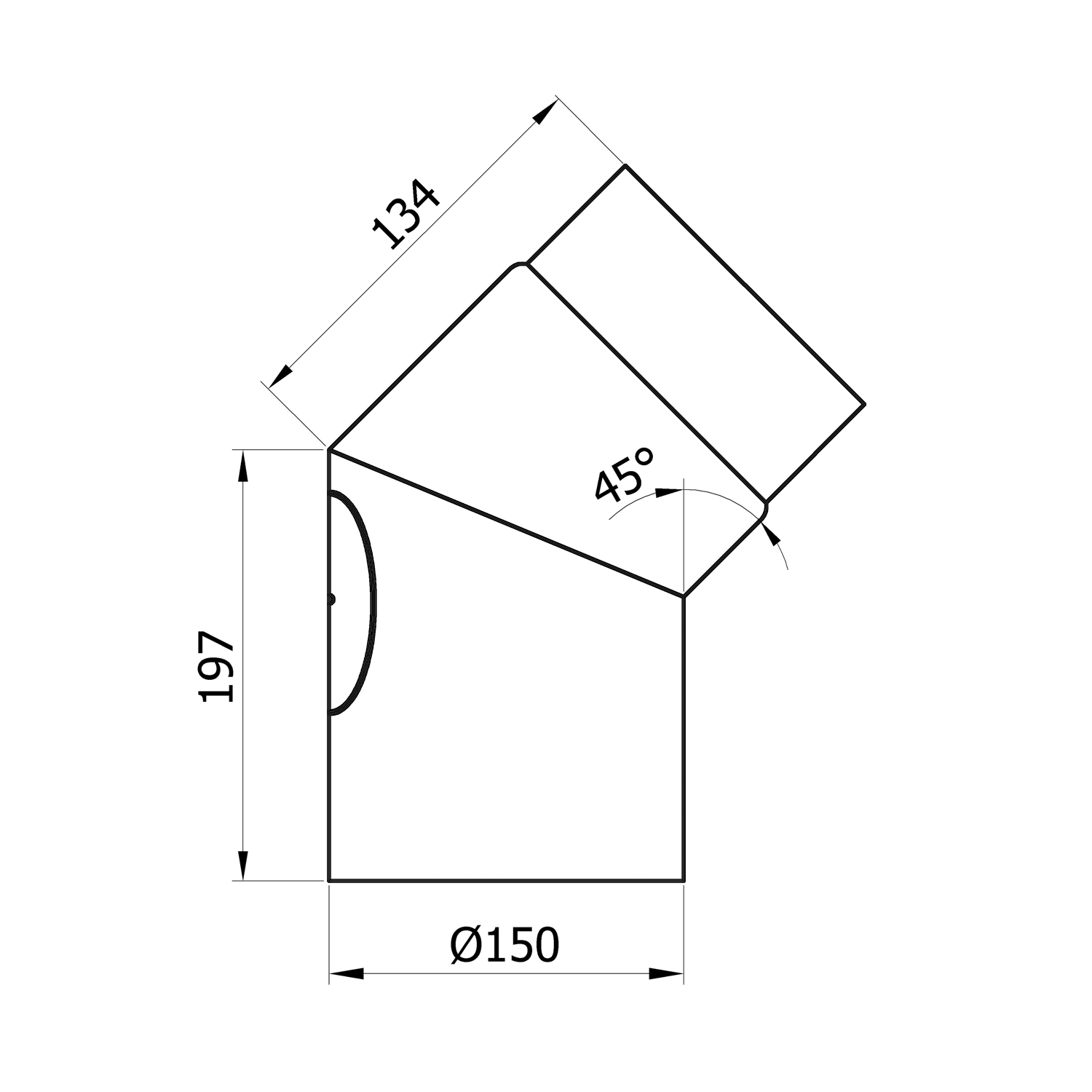 Ofenrohr Bogen 45° Mit Reinigungstür – 150 Mm Durchmesser, Stahl, Hitzebeständig Bis 500°C