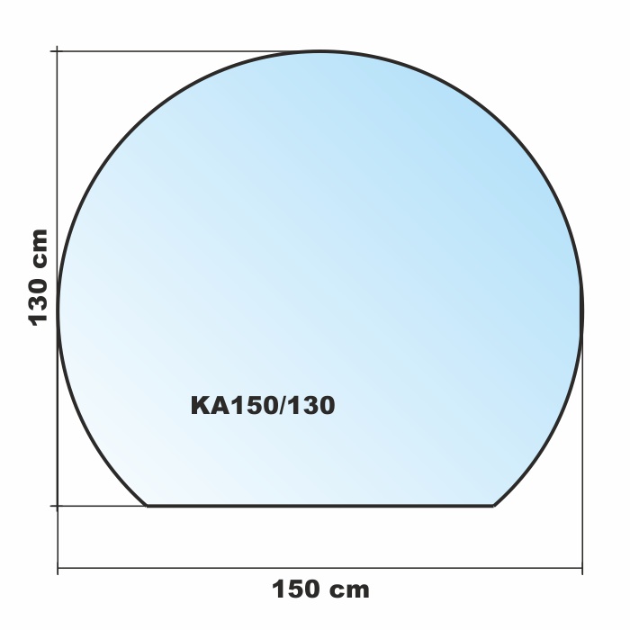 Kreisabschnitt 150x130cm Glas schwarz Funkenschutzplatte Kaminbodenplatte ... 