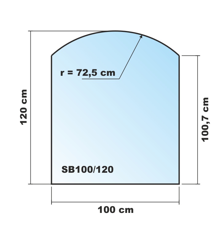 Segmentbogen 100x120cm Klarglas - Segmentbogen 100x120cm - ohne Dichtung Funkenschutzplatte Kaminbodenplatte Glasplatte f.Ofen