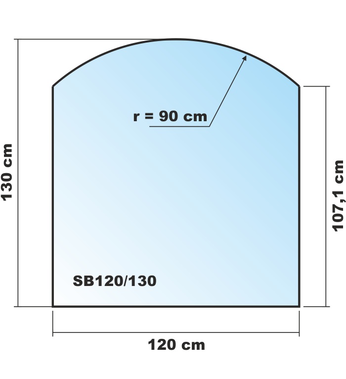 Segmentbogen *Frosty* 120x130cm Funkenschutzplatte Milchglas Kaminbodenplatte