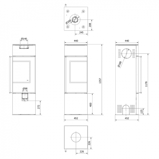 *Eck-Kaminofen Kratki REN/M/P rechts Ø 150 - 7 kW