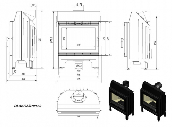 *EEK A - Kamineinsatz Kratki BLANKA 670/570 - 11 kW