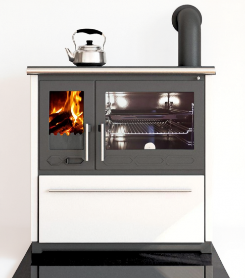 EEK A+ Küchenofen Holzherd Plamen 850 weiß, rechte Version - 8 kW Dauerbrandherd