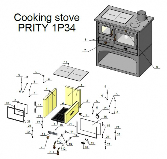 EEK A Küchenofen Holzherd Prity 1P34 Rauchrohr rechts – 10kW + BIMSCHV II