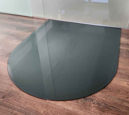 Rundbogen 100x120cm Glas anthrazitgrau - Funkenschutzplatte anthrazit grau Kaminbodenplatte Glasplatte Ofenunterlage Kaminplatte