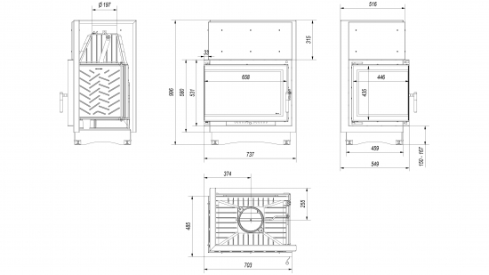 *EEK A Eck-Gusskamineinsatz Kratki ZUZIA ECO 12 DECO, links + BISMSCHV II - 12kW