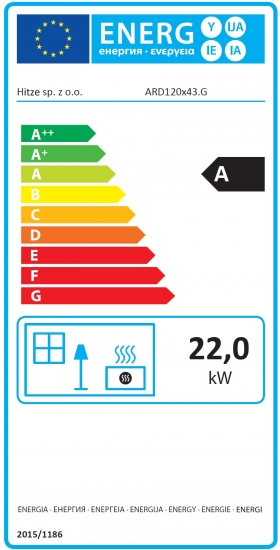 EEK A - XXL-Kamineinsatz HITZE Ardente ARD120X43.G mit Schiebetür - 22kW