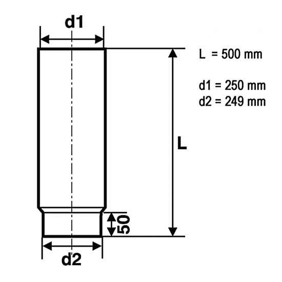 250 mm - Rauchrohr 500 mm in Schwarz