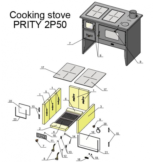 EEK A Küchenofen Holzherd PRITY 2P50 Rohr LINKS mit XL-Backofen – 16kW + BIMSCHV II