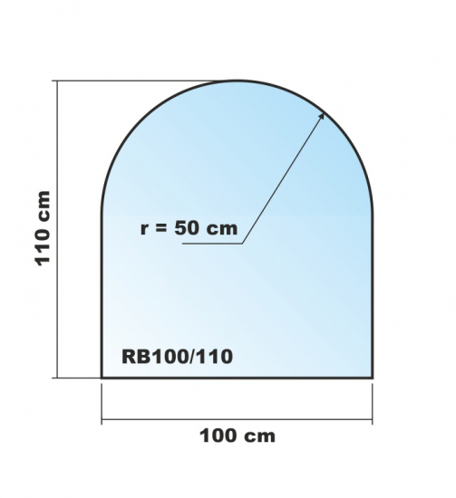 Rundbogen 100x110cm Glas schwarz - Funkenschutzplatte Kaminbodenplatte Glasplatte Ofenplatte Unterlage Kamin