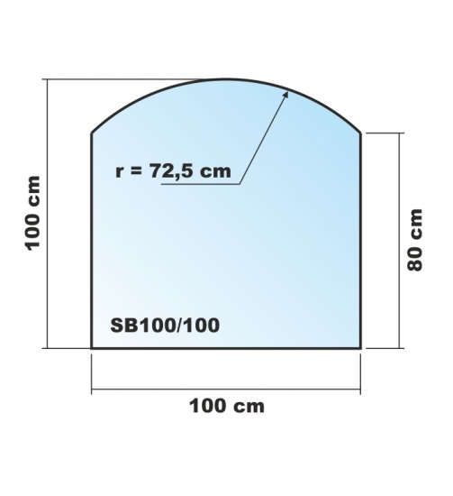 Segmentbogen 100x100cm Glas schwarz - Funkenschutzplatte Kaminbodenplatte Glasplatte