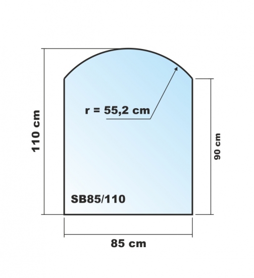 Segmentbogen 85x110cm Glas weiß - Funkenschutzplatte Kaminbodenplatte Glasplatte Ofenplatte Unterlage