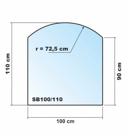 Segmentbogen 100x110cm Glas weiß - Funkenschutzplatte Kaminbodenplatte Glasplatte Ofenplatte Unterlage