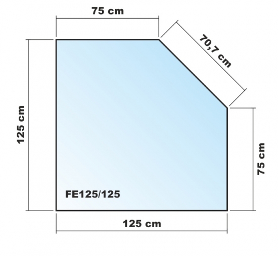 Fünfeck 125x125cm Glas schwarz - Funkenschutzplatte Kaminbodenplatte Glasplatte Ofenunterlage Kamin
