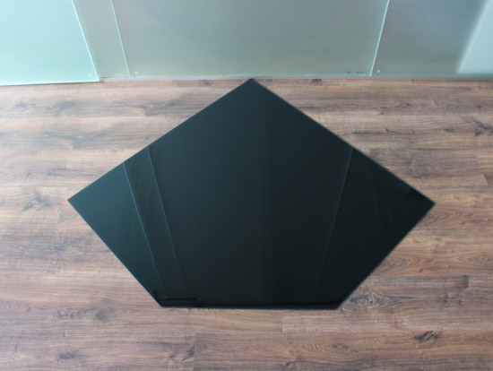 Fünfeck 90x90cm Glas schwarz - Funkenschutzplatte Kaminbodenplatte Glasplatte Ofenunterlage