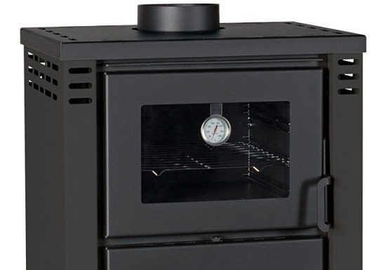 EEK A+ Kaminofen mit Backfach PRITY K2 GT F komplett schwarz – 8,1kW