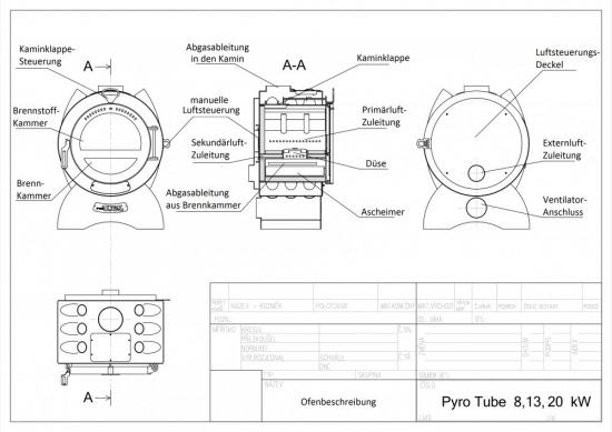 Pyrolytischer Warmluftofen Pyro Tube 20 kW