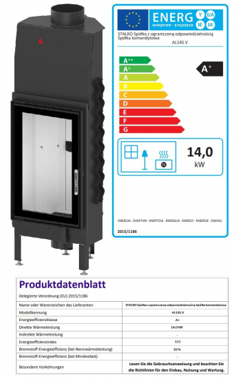 EEK A+ - Kamineinsatz HITZE Albero AL14S.V DECO extra hohe Sichtscheibe -14kW