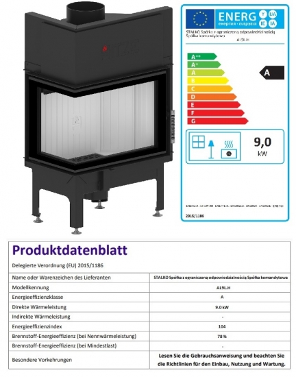 EEK A - Eck-Kamineinsatz HITZE Albero AL9L.H DECO mit Seitenglas links -9kW