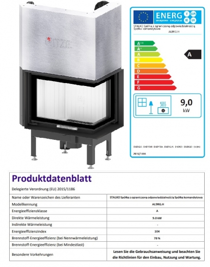 EEK A - Eck-Kamineinsatz HITZE Albero AL9RG.H DECO mit Schiebetür, rechts -9kW