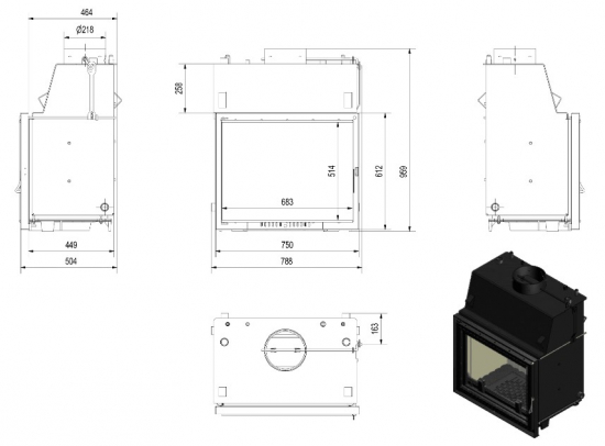 *EEK A Kratki wasserführender Kamineinsatz AMELIA DECO - 15 kW